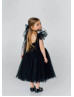 Black Pearls Tulle Open Back Flower Girl Dress